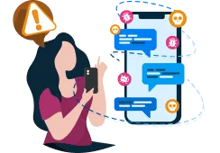 ilustracion de chica con movil con riesgos de ataques